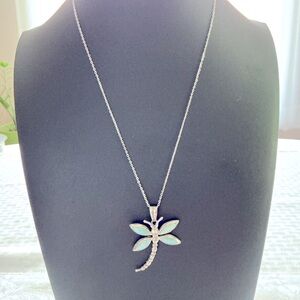 Larimar Dragon Fly Sterling Silver Pendant Necklace
